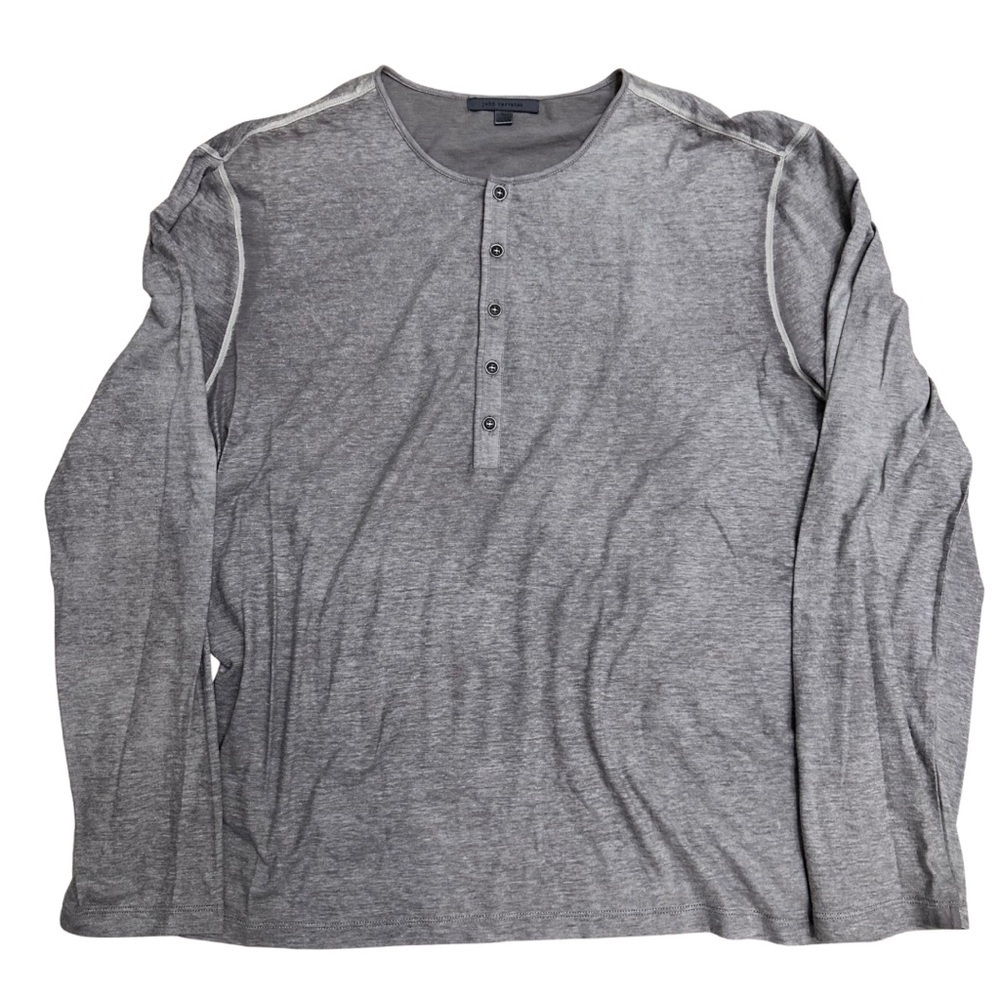John Varvatos Heathered Gray Henley Shirt SZ XL Lightweight Contrast Stitching